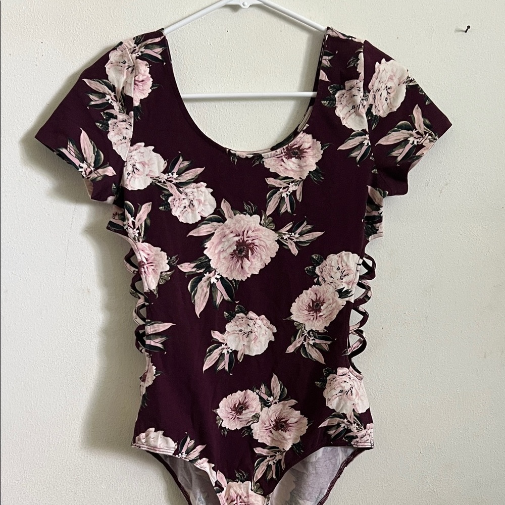 Charlotte Russe Floral Bodysuit - Purple and Pink